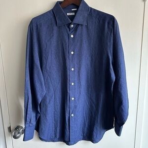 Kiton Navy Linen Blend Dress Shirt